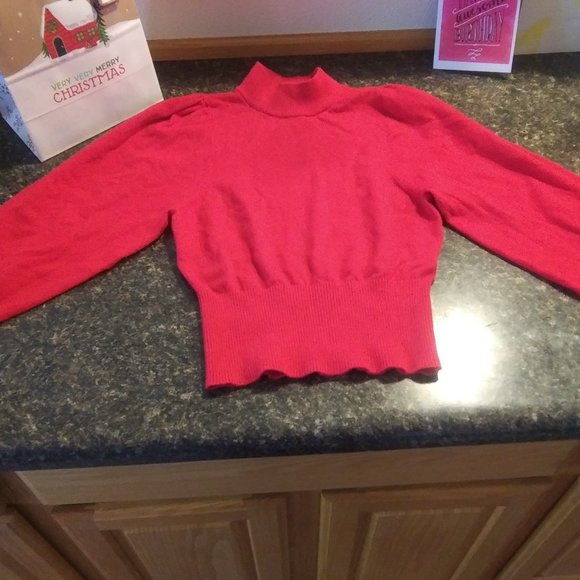 Express red puff sleeve sweater - Picture 1 of 3